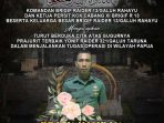Ucapan Belasungkawa atas gugurnya seorang prajurit TNI Pratu H. (Foto. Istimewa)